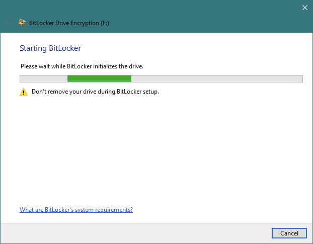 El asistente de Cifrado de unidad BitLocker inicializa la unidad USB