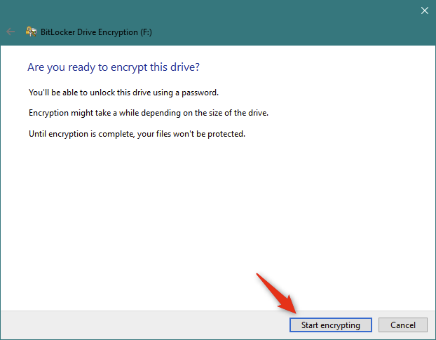 Inicio del cifrado de la unidad USB extraíble