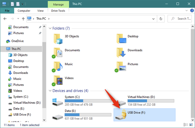 Una unidad USB cifrada con BitLocker To Go