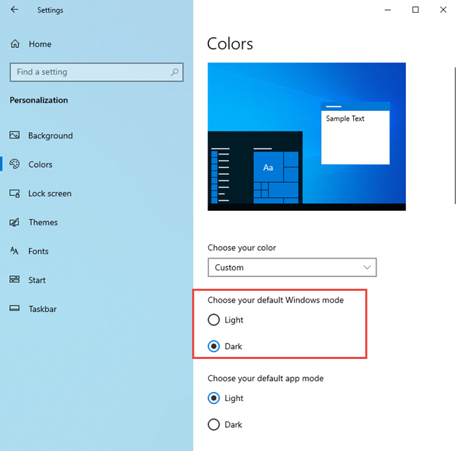 Desactivar el modo de luz en Windows 10