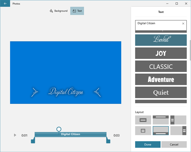 Video Editor te permite personalizar los estilos de texto