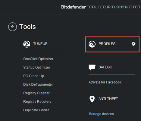 Bitdefender, perfil, trabajo, juego, película, configurar