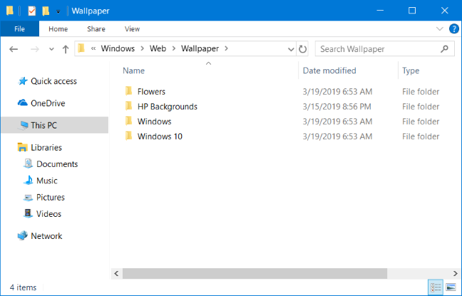 Carpetas de fondo de pantalla de Windows 10