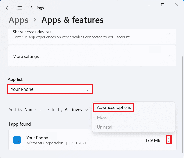 Lista de aplicaciones en Configuración
