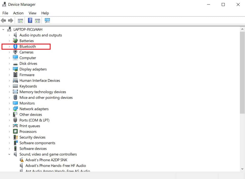 Haga clic en la opción Bluetooth