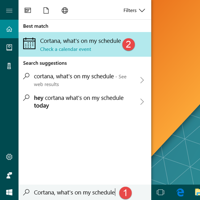 Cortana, Windows 10, horario