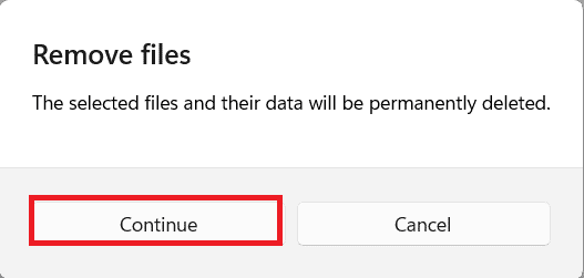 Casilla de confirmación para eliminar archivos temporales