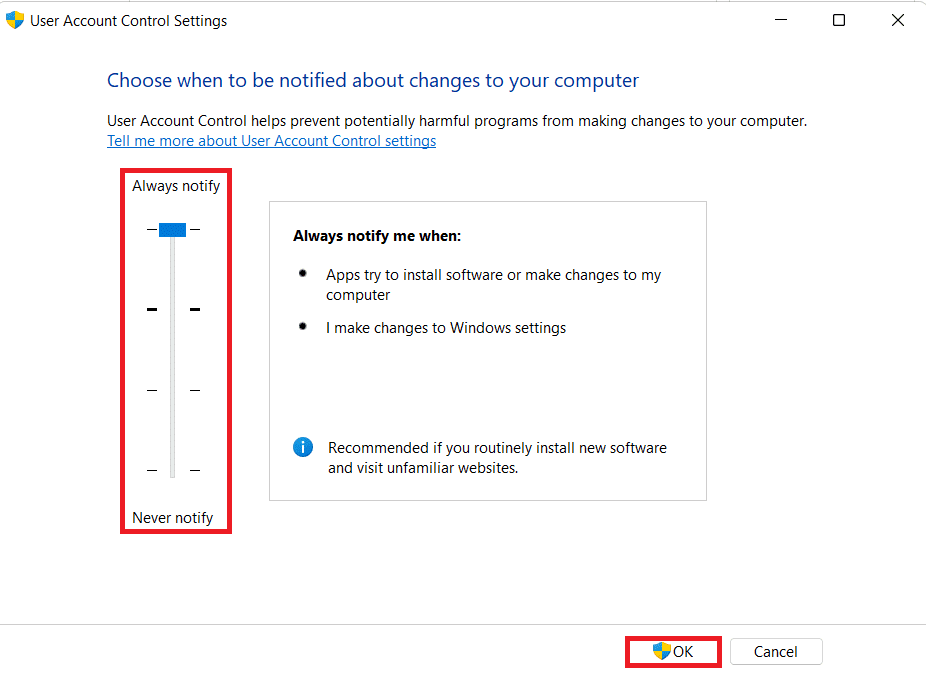 Ajustes de control de la cuenta de usuario. Cómo reparar el error 0x8007007f en Windows 11