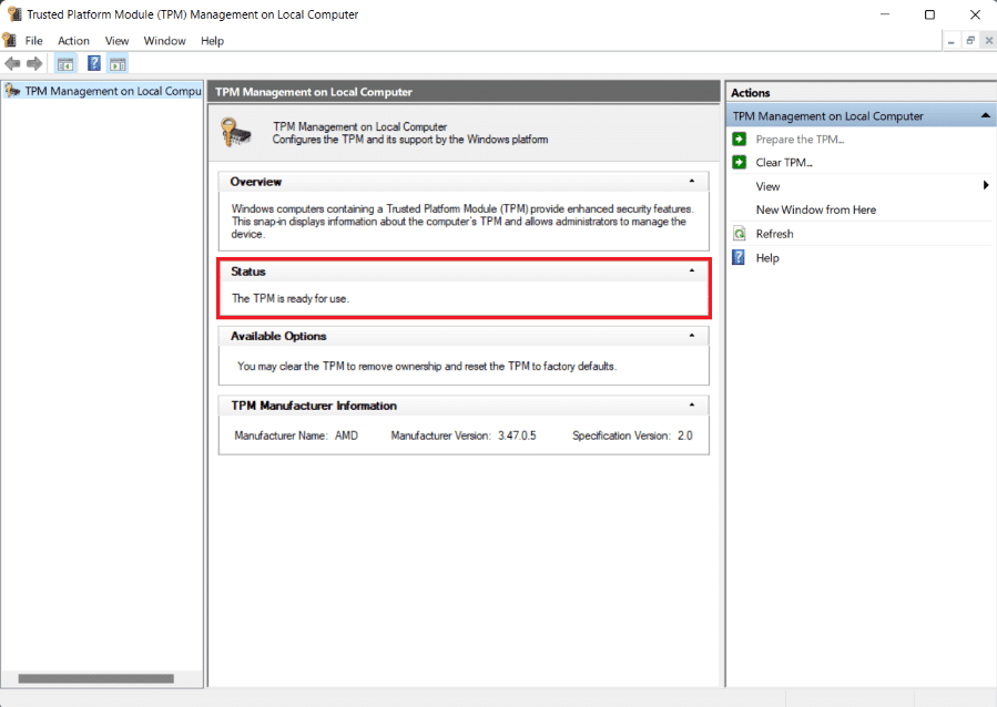 Ventana de gestión TOM