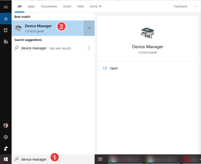 Busque el Administrador de dispositivos en Windows 10