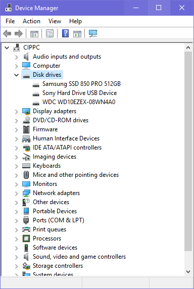 Administrador de dispositivos, Windows