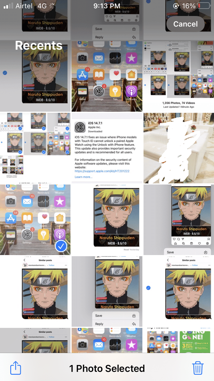 Seleccione todas las fotos que desea eliminar