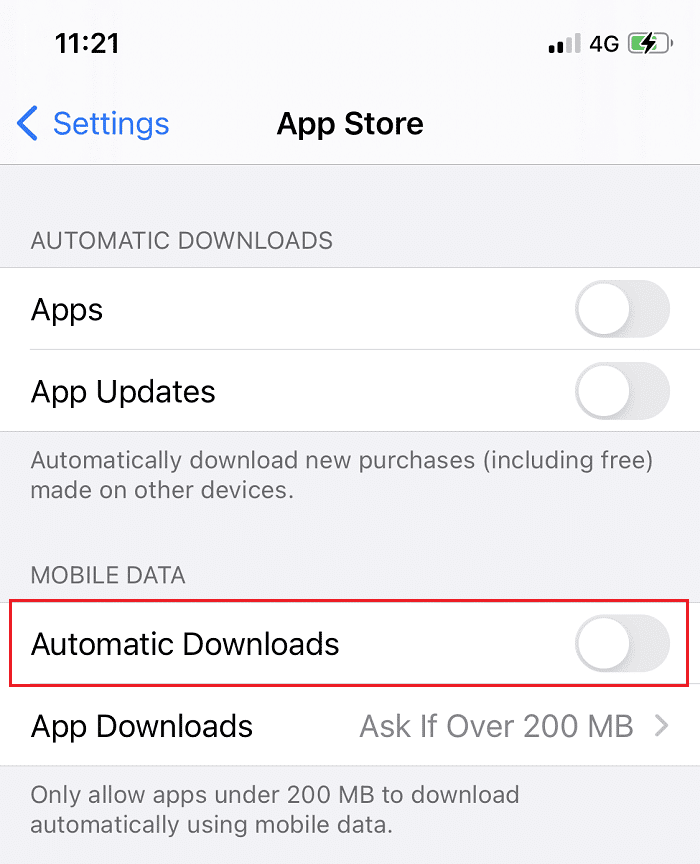 Desactivar descarga automática |  Arreglar el problema completo de almacenamiento de iPhone