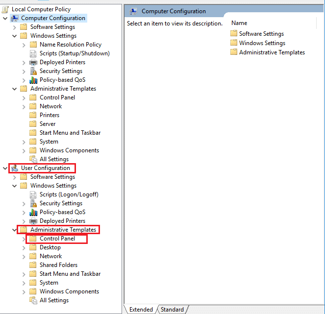 Vaya a la siguiente ruta Configuración de usuario, luego Plantillas administrativas, luego Panel de control. Cómo convertir su pantalla en blanco y negro en la PC