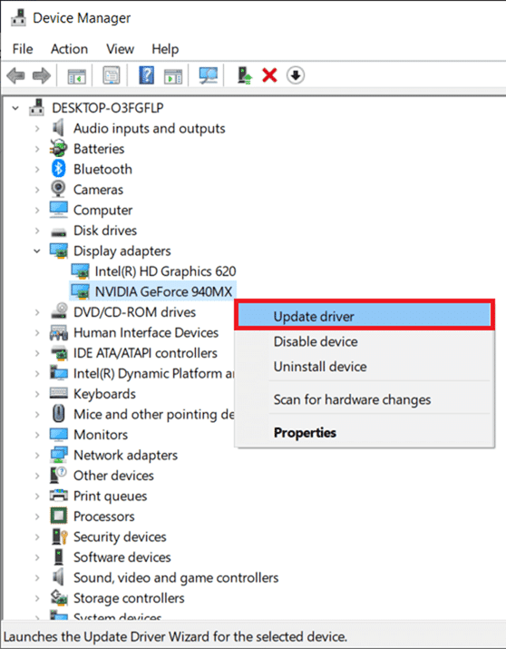 Verá los adaptadores de pantalla en el panel principal.  Solucionar el error de actualización de Windows 10 0x80070103