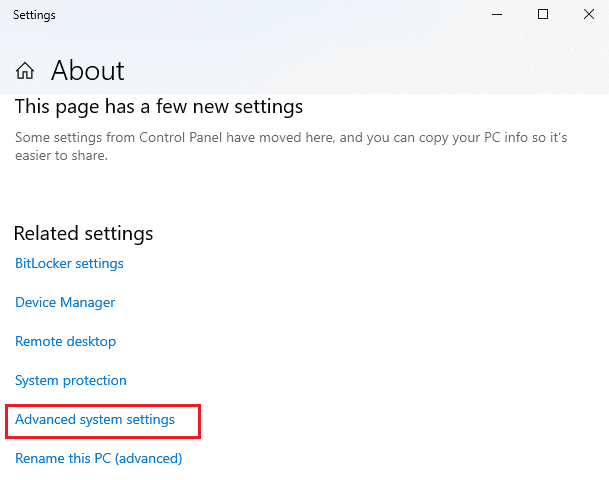 Aquí, desplácese hacia abajo en la pantalla y haga clic en Configuración avanzada del sistema
