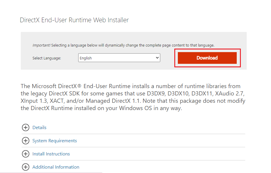 Descarga la última versión de DirectX 