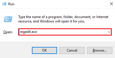 Ingrese regedit.exe.  Arreglar el código de error 0x8009000f 0x90002 en Windows 10