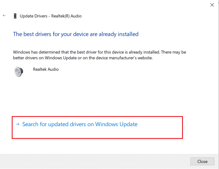 busque controladores actualizados en la actualización de Windows para audio Realtek R