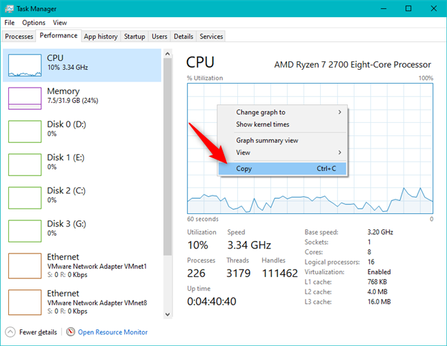 Copiar detalles sobre un recurso del sistema (CPU, en este caso)
