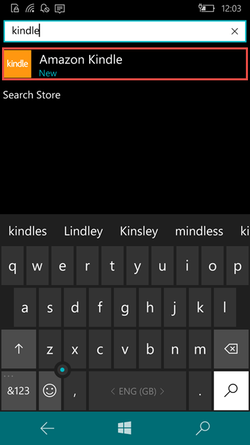 Aplicación Amazon Kindle, Windows 10 Mobile