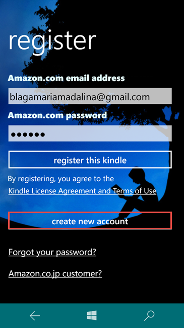 Aplicación Amazon Kindle, Windows 10 Mobile