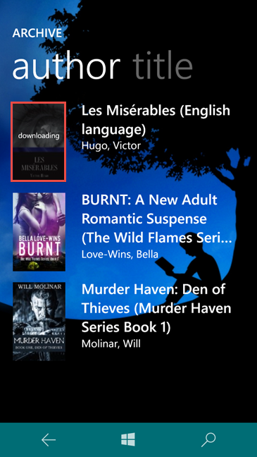 Aplicación Amazon Kindle, Windows 10 Mobile