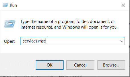 Presione las teclas Windows y R para iniciar el cuadro Ejecutar comando. Escriba services.msc en el área de búsqueda y presione Entrar.