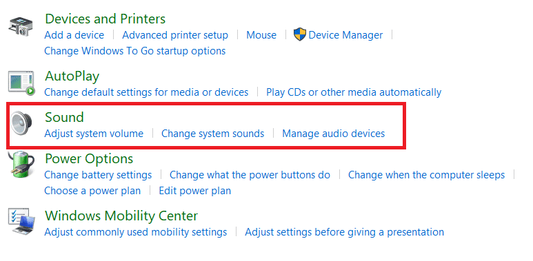 Haz clic en Sonido. Cómo arreglar que no haya dispositivos de audio instalados