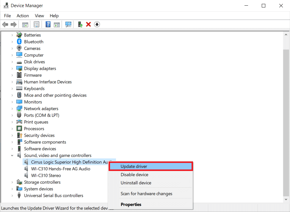 Haga clic derecho en el dispositivo de audio y haga clic en Actualizar controlador. Cómo arreglar que no haya dispositivos de audio instalados