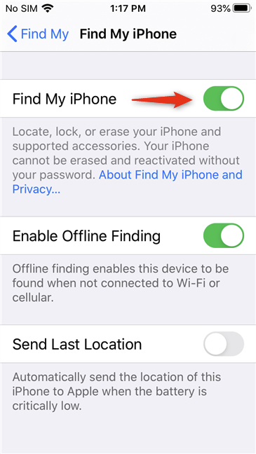 Cambiar Buscar mi iPhone