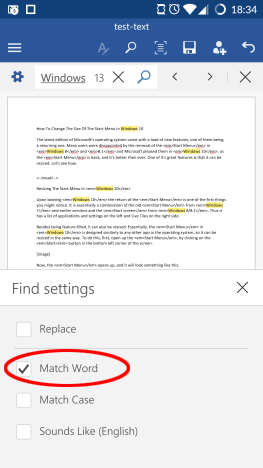 Android, Microsoft, Office, Word, Texto, Reemplazar, Buscar, Buscar