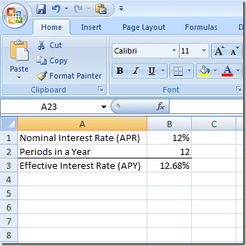 Función EFECTO de Excel para calcular el TAE