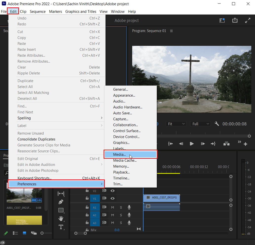 haga clic en editar y haga clic en preferencias navegue a los medios