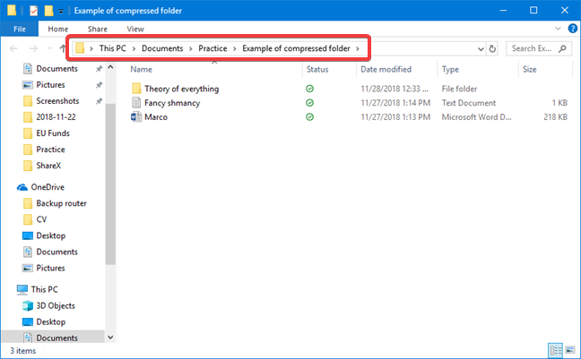 Mostrar la carpeta extraída en Windows