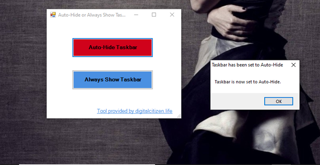 La barra de tareas se ha configurado para ocultar