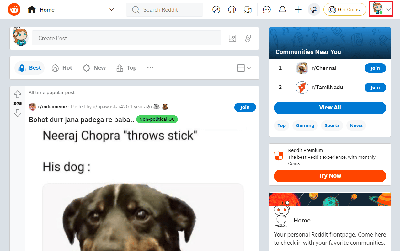 Haga clic en el icono de perfil en la esquina superior derecha