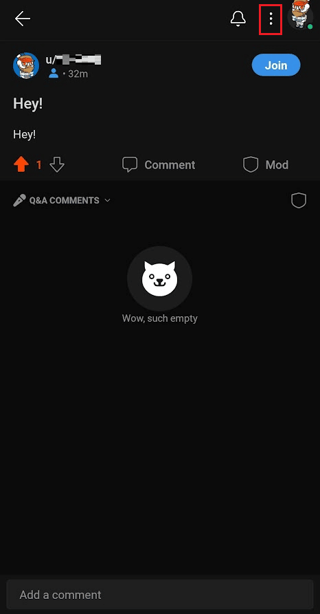 toque el icono de tres puntos de la parte superior |  Cómo ver publicaciones ocultas en Reddit