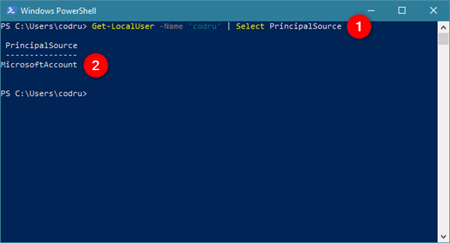 Este comando de PowerShell le dirá qué tipo de cuenta está utilizando