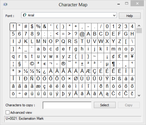 Mapa de caracteres en Windows 7 y Windows 8