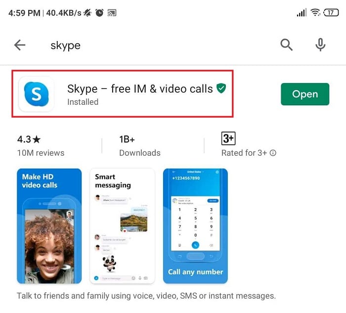 Haga clic en el nombre de la aplicación de Skype para abrirla.