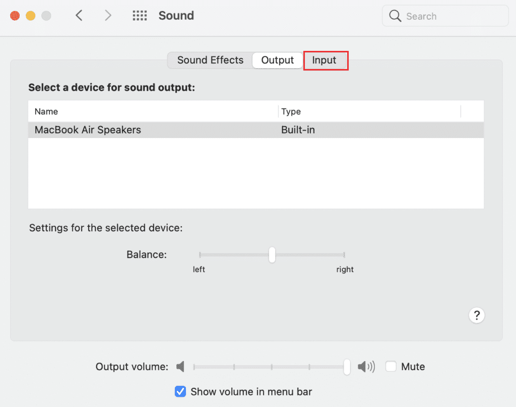 vaya a la pestaña Entrada en Preferencias del sistema de sonido en MacBook. Cómo arreglar el micrófono que no funciona en Mac