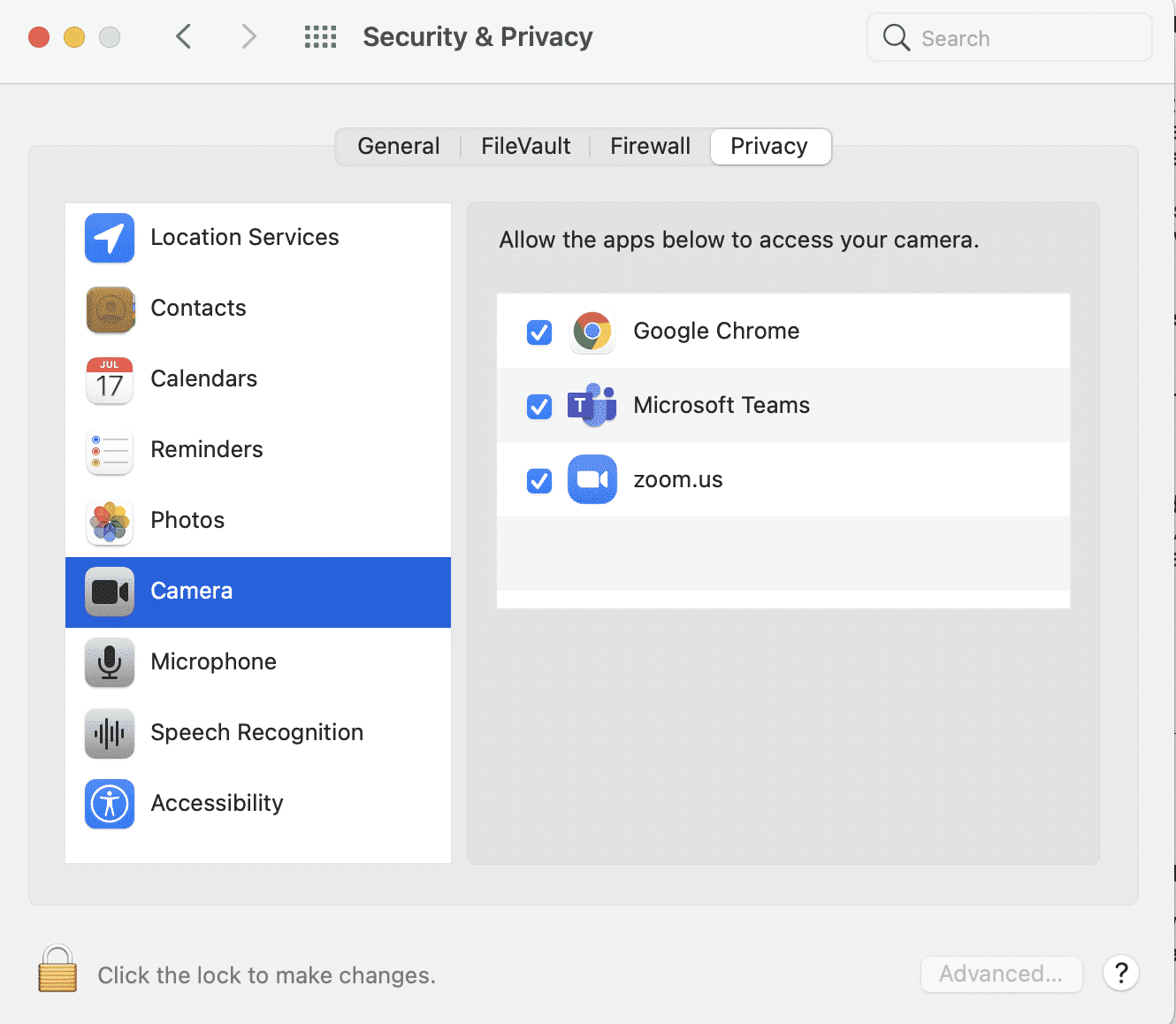 Haga clic en Seguridad y privacidad y seleccione Cámara. Cómo arreglar el micrófono que no funciona en Mac