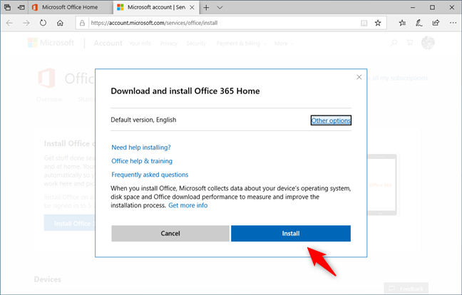 Elegir la versión y el idioma de Office 365
