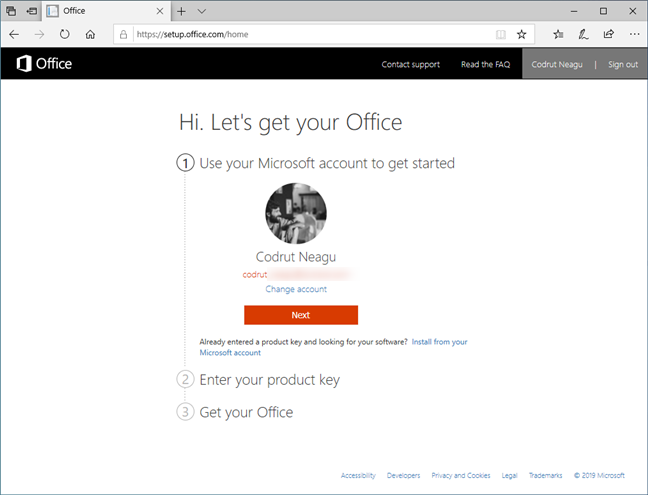 La página web minorista de Office