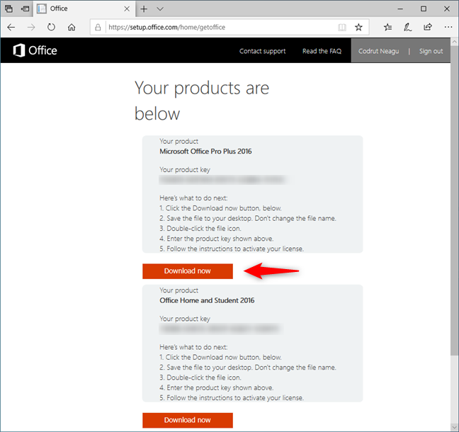 Descargar la edición comercial de Office que poseemos