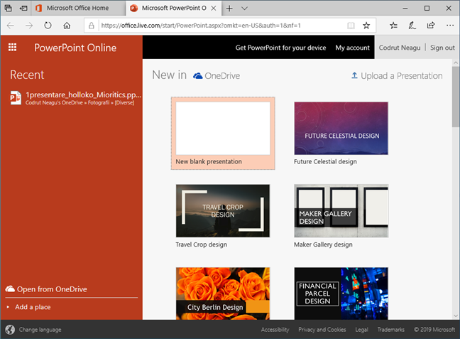 Cómo se ve PowerPoint en línea