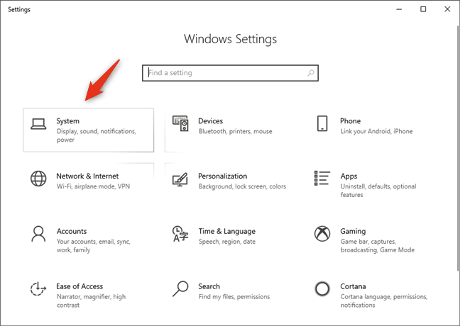 La categoría Sistema de la configuración de Windows 10
