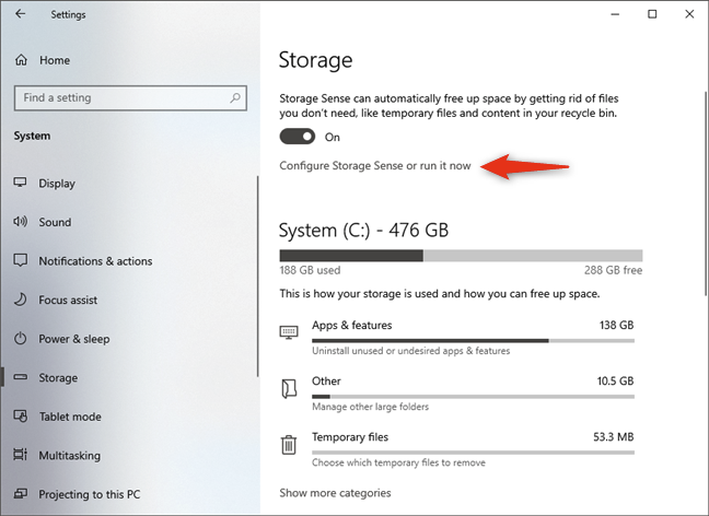 Configure Storage Sense o ejecútelo ahora