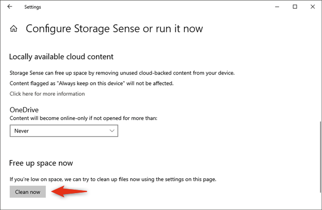 Limpiar manualmente el espacio en la unidad de Windows 10 usando Storage Sense